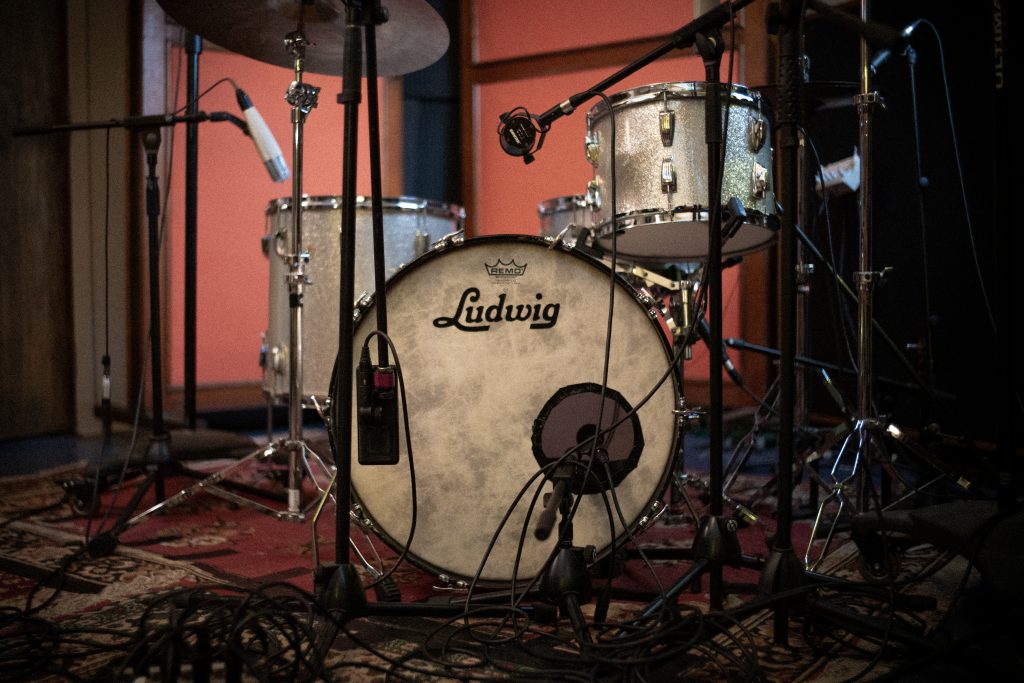 Ludwig drum kit miked up