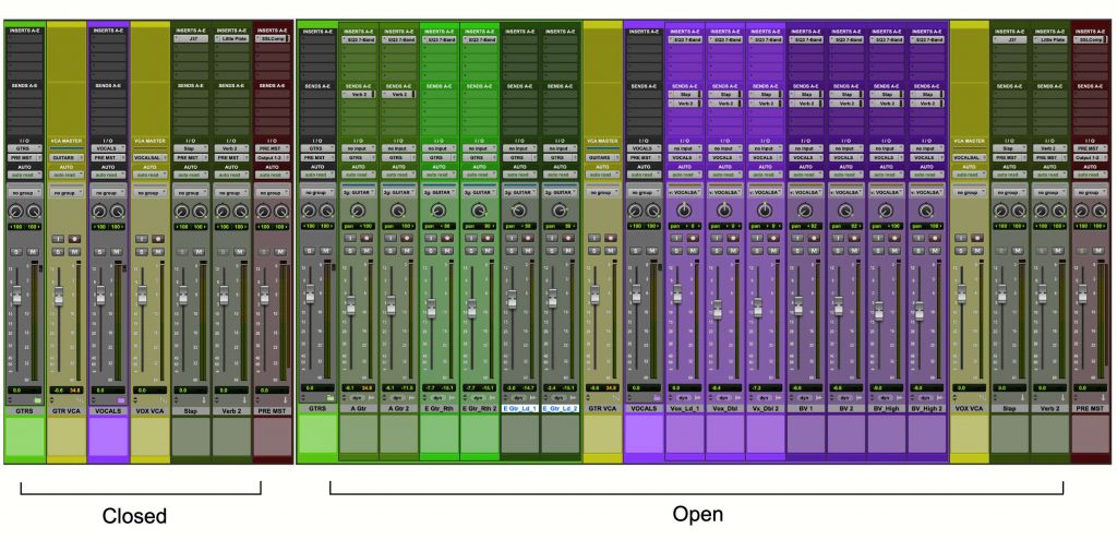 Pro Tools folders open and closed