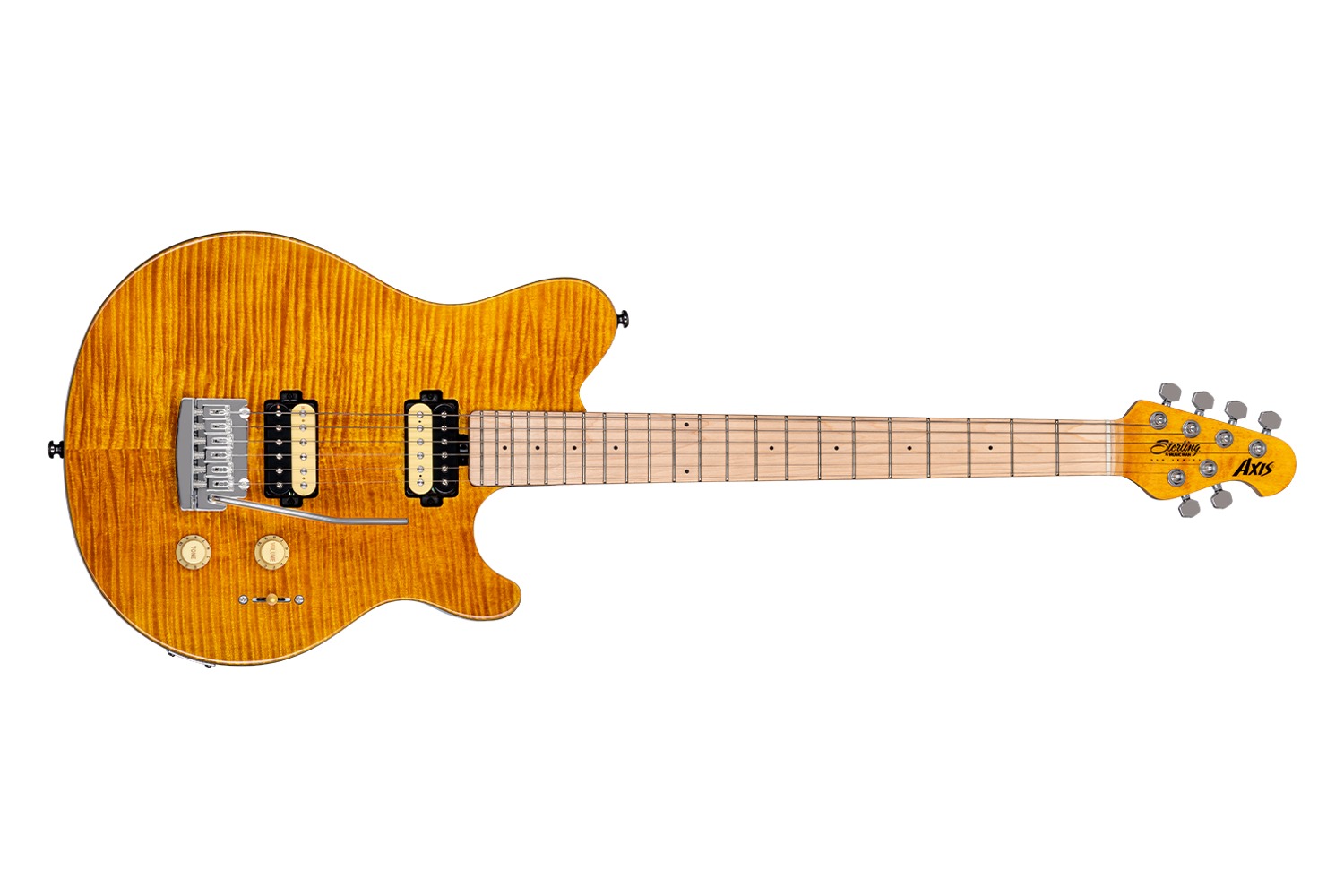 Review: Sterling Axis AX3FM Flame Maple w/ HH Pick Up Trans Gold 